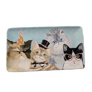 Pier 1 Boutique Ironstone Cat Party Platter 14" x 7" – Whimsical Dressed Cats...